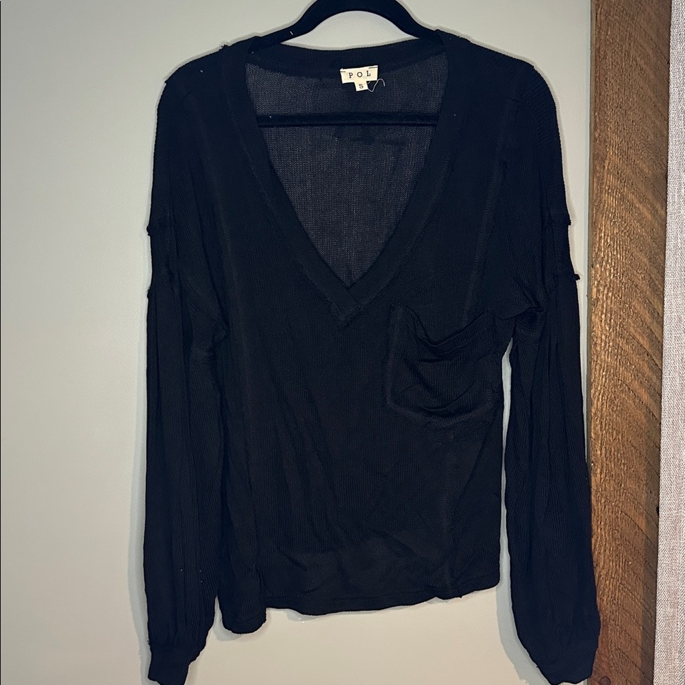 POL Women's Elegant Black Long Sleeve Top